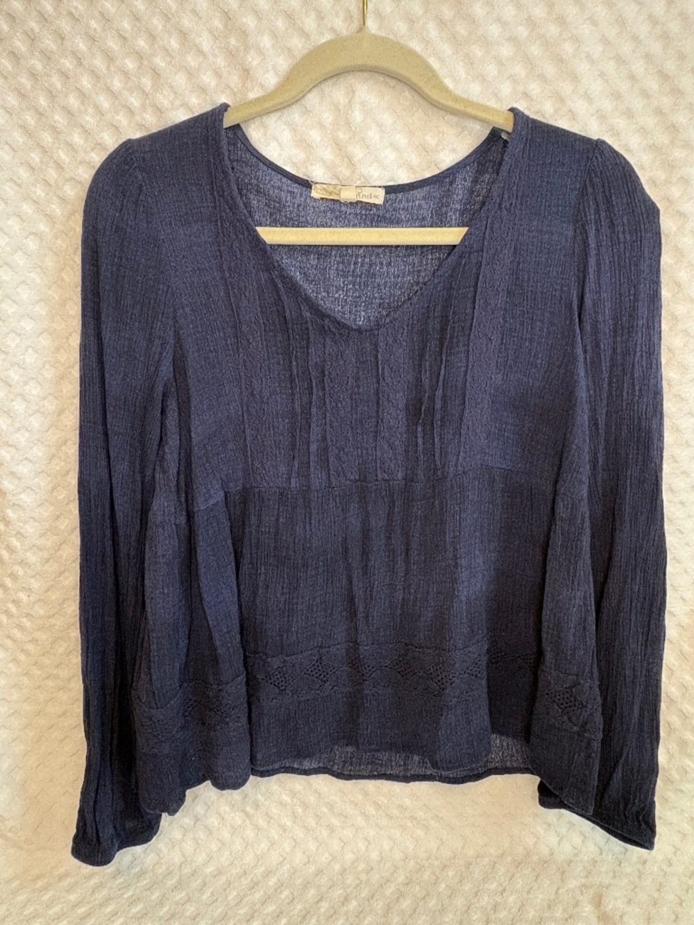 Rewind Navy Boho Long Sleeve Peasant Top | Women's Large